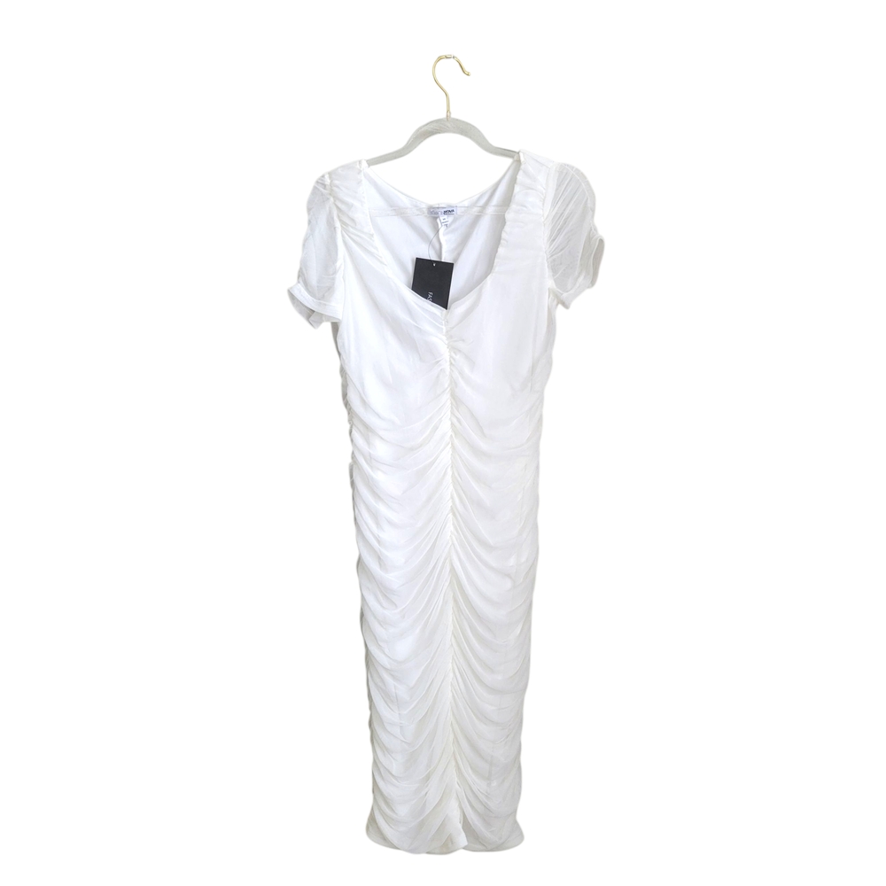 Fashion Nova White Sheath Midi Dress V-Neck Short Sleeve